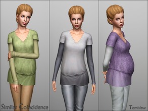 Sims 3 — Maternity Top ~ Similar Coincidence by Tomislaw — Layered V - neck + long sleeves. 3 - recolorable areas. This