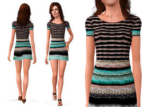 Sims 3 — Black/Cinnamon-Multi Knit Dress by SimDetails — A colorful knit dress for your female teen. 