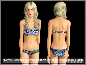 Sims 3 — Playful Promises Exotic Parrot Print Frill Bandeau Bikini by Serpentrogue — base game compatible swimwear