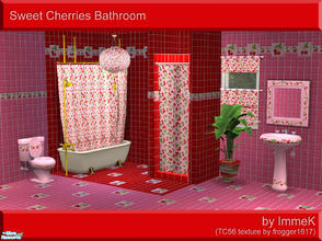 Sims 2 — Sweet Cherries Bathroom by ImmeK — A pink and red bathroom with bright cherry details based on a texture