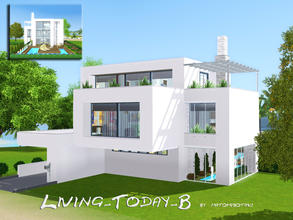 Sims 3 — Living_Today_B by matomibotaki — Overlapping, cube-style house, modern and luxury, in pure white, with broad