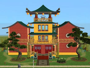 Sims 2 — Treasure Lotus - No CC by eliseluong2 — An asian style Chinese pagoda roof house with 6 bedrooms and 4 baths for