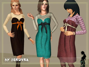 Sims 3 — Dress Knitted with Ribbon by bukovka — Knitted dress decorated with a ribbon. Suitable for pregnant women.