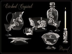 Sims 3 — Etched Crystal Set by Pinecat — Etched crystal with contemporary design and traditional elegance. Set includes: