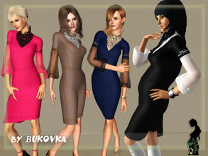 Sims 3 — Dress Tenderness by bukovka — Dress for young and adult women. Lace stand-up collar and sheer sleeves - look
