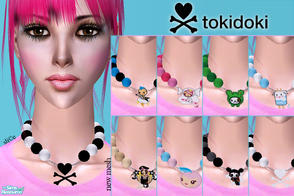 Sims 2 — Tokidoki Choker Necklace Set by slice — 9 bead necklaces based on the tokidoki logo. New mesh. Available for all