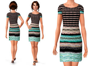 Sims 3 — Black/Cinnamon-Multi Knit Dress by SimDetails — This variegated knit dress for young adult and adult females is