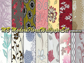 Sims 3 — MB-ModernFloralWallpaperSet by matomibotaki — 14 new wallpapers, 2 in each set, with modern floral designs and