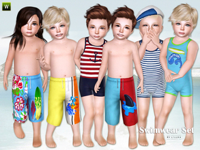 Sims 3 — Fun at the beach - Swimwear Set by lillka — This set includes: One-Piece Swimsuit/Board Shorts for toddler boys.