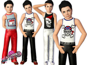 Sims 3 — Punk boy - outfit by Weeky — Top with graphics and leather jeans with belt for typical punk look. New mesh by