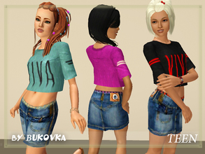 Sims 3 — Top viva + skirt denim  by bukovka — A set of clothes for teen girls. Velour shirt, loose-fitting with the