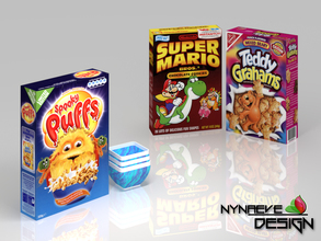 Sims 3 — Snacks - Kitchen Decoration by NynaeveDesign — Various snacks in colorful boxes and a cereal bowl. Includes: