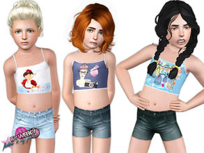 Sims 3 — Walk on by - outfit by Weeky — Top with fashionable images and denim shorts are great for walking down the