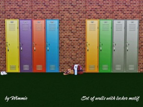 Sims 3 — Set of Walls with locker by Wimmie — This set contains 4 walls with locker motifs in two file. These walls are