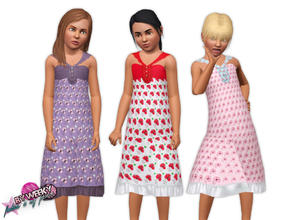 Sims 3 — Summer love by Weeky — Floral dress with buttons on front side and bow on backside. Recolorable in 4 color