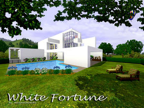 Sims 3 — White_Fortune by matomibotaki — Modern house of steel , glass and stone, with clear architecture in pure white,