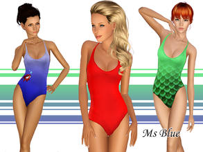Sims 3 — The Deep Blue Yonder Swimsuit by Ms_Blue — Presenting Nina, Jennifer and Emma in this simple and sweet swimsuit.