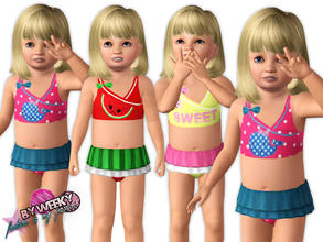 Sims 3 — Tropicana swimsuit by Weeky — Colorful tropicana swimsuit with ruffles and graphics for toddlers. You can use