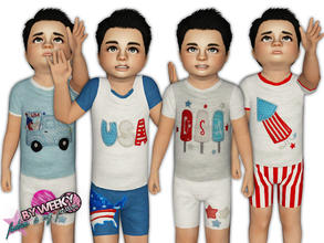 Sims 3 — 4th July USA by Weeky — T-shirt and shorts with appliques for little boys. You can't recolor appliques but other