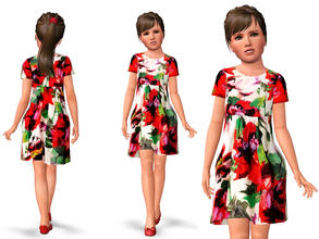 Sims 3 — Bouquet Floral Print Dress by SimDetails — A brilliant bouquet adds a dash of colorful cheer to this pleated