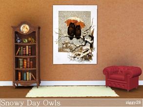 Sims 3 — Snowy Day Owls by ziggy28 — A very sweet painting of two little owls sheltering from the snow. Custom mesh by GW