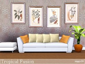 Sims 3 — Tropical Fusion by ziggy28 — A set of four vintage tropical plants and fruits illustrations. Game mesh.