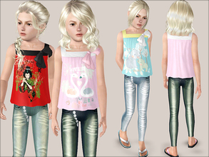 Sims 3 — September SET by Weeky — September set includes flowy tank top and tight jeans for girls. Top with ribbon and