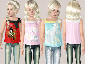 Sims 3 — Flowy tank top by Weeky — Flowy tank top with images of bears, swans and geisha. Images aren't recolorable. All