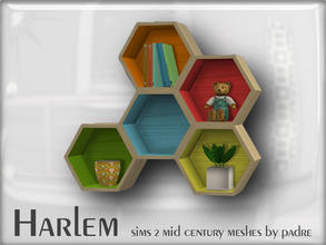 Sims 2 — Harlem Mid Century - Hexagonal Shelving by Padre — A large set of meshes inspired by the mid century era.