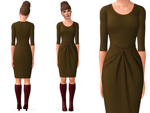 Sims 3 — OLIVE TWIST FRONT DRESS by SimDetails — Rich coloring lends a contemporary look to this twist front sheath dress