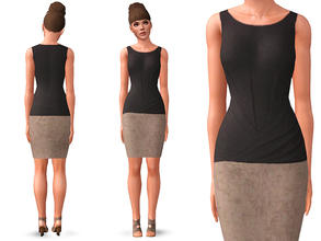 Sims 3 — CASUALLY CHIC DRESS by SimDetails — Casually chic, colorblocked sleeveless dress in black and khaki. Wrap detail