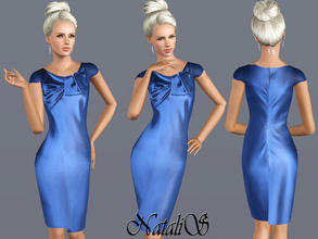 Sims 3 —  Satin  Bow Dress FA-YA by Natalis — Chic sheath satin dress, scoop neck with oversized bow, cap sleeves, hidden