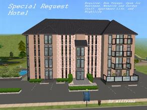 Sims 2 — Special Request Hotel by millyana — Here is a modern hotel for your Sims with 9 guestrooms, restaurant, business