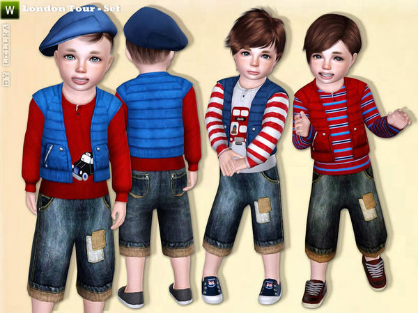 Sims 3 — London Tour - Toddler Boy Set by lillka — Get his day off to a stylish start with London taxi/bus sweater with