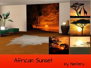 Sims 3 — African Sunset_Wall Mural by Neferu2 — Wall mural with 5 images of African sunsets_by Neferu_TSR
