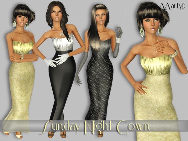 Sims 3 — Sunday Night Gown by MartyP — ~2 Recolourable Chanels. ~Lovely with any patterns. ~CAS and Luncher Thumbnail.