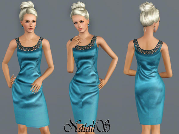 Sims 3 — Embroidery neck satin sheath dress FA-YA by Natalis — Luxurious satin sheath dress. Embroidery round neck.