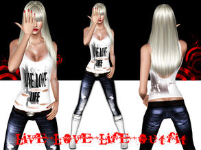 Sims 3 — Live Love Life Outfit by saliwa — Grunge Top + Belt + Skinny Ripped Jeans in 1 outfit by Saliwa.