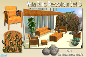 Sims 2 — Vista Patio Recolour Set 3 by Shakeshaft — A recolour of my Vista Patio Set, with pine cladding textures, mosaic