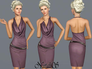 Sims 3 — Seamless draped backless dress FA-YA by Natalis — Drape front halter neck backless dress. Shiny metallic belt.