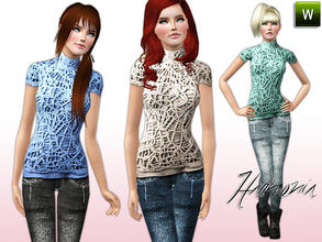 Sims 3 — Crochet Featuring Outfit by Harmonia — 3 Variations. Recolorable 
