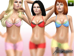 Sims 3 — Belle Half Cup Bra by Harmonia — 3 Variations. Recolorable Underwire cups with floral lace. Embroidered cups,