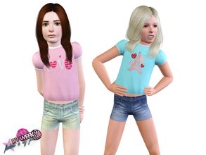 Sims 3 — Maria SET by Weeky — Maria SET - top and shorts for girls. Denim shorts and top with graphics.
