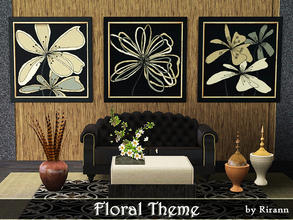 Sims 3 — Floral Theme by Rirann — A set of paintings with beautiful pastel flowers on the black background. With these