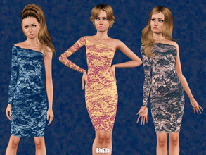 Sims 3 — One Shoulder Lace Pencil Dress [Teen] by BluElla — Mesh by BluElla