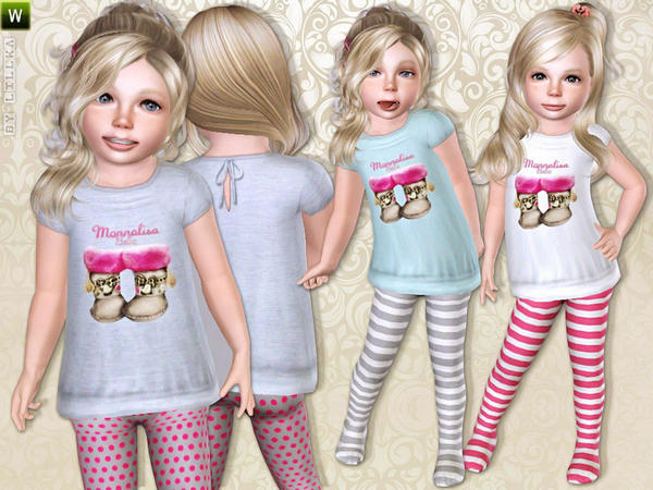 Sims 3 — Shirt Dress with Tights by lillka — Shirt dress with tights for toddler girls. Everyday/Sleepwear recolorable I
