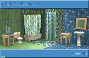 Sims 2 — Fresh Flowers Bathroom by ImmeK — A simple bathroom in fresh shades of blue and green, decorated with flowers.