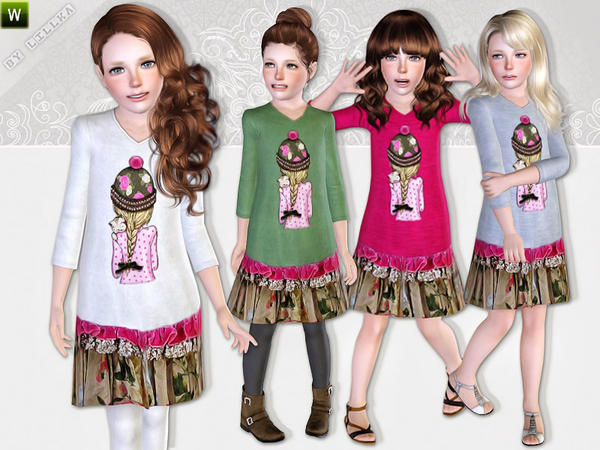 Sims 3 — Floral Dress by lillka — Floral dress with cute design print on the chest. Everyday/Formal Floral skirt not