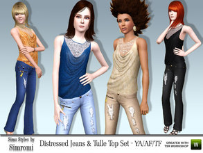 Sims 3 — Distressed Jeans and Tulle Top Set ~ TF YA/AF by simromi — Fashionable distressed jeans and tulle top for teen