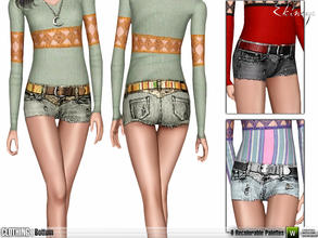 Sims 3 — Denim Cutoff Shorts -Teen- S114 by ekinege — Leather detail denim cutoff shorts. 4 recolorable parts. For teen
